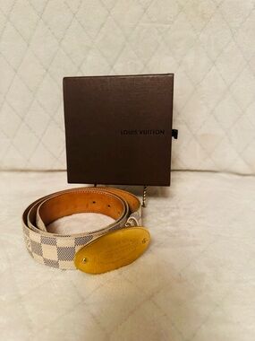 Louis Vuitton Damier Azur Canvas Belt with Gold Plaque